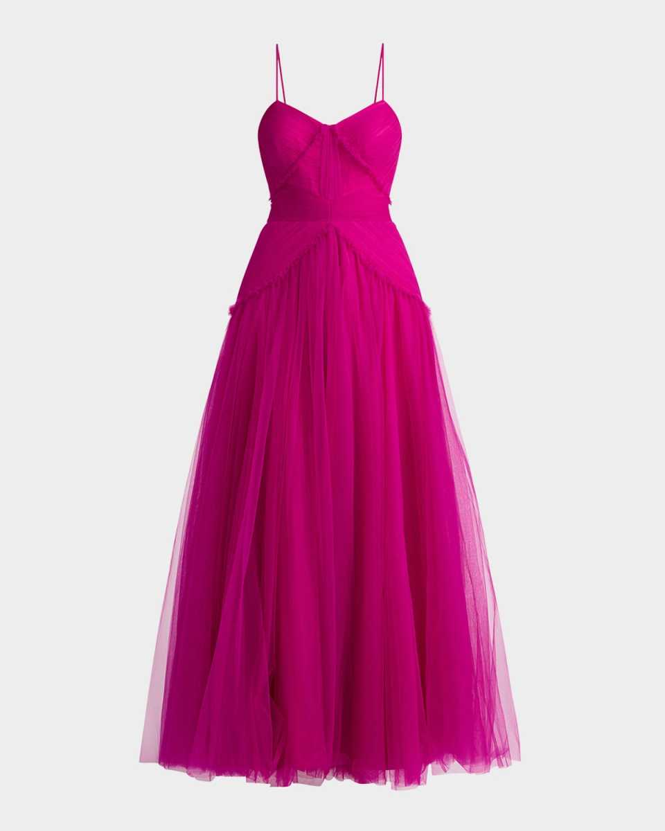 Sleeveless Pleated Tulle Gown